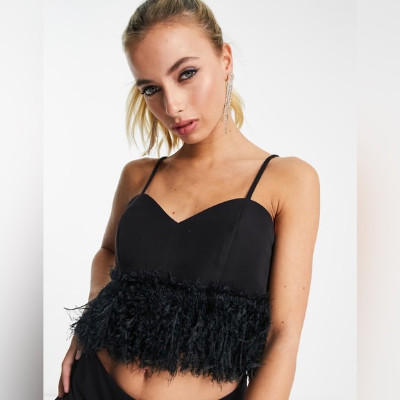 Twisted Wunder London Faux Feather Fringe Crop Top - Picture 1 of 11